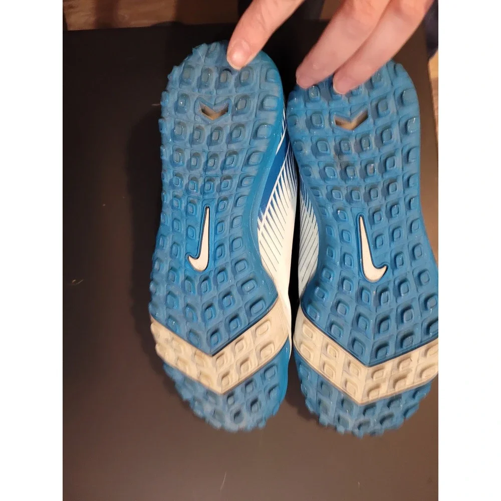 Nike Mercurial Air Zoom Kids Soccer Cleats Blue‎ White Turf 3Y no laces
